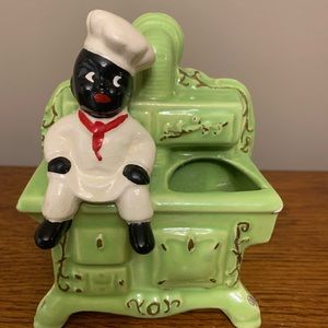 VINTAGE BLACK AMERICANA COLLECTIBLE KITCHEN PLANTER SPOON REST HOLLYWOOD CERAMIC